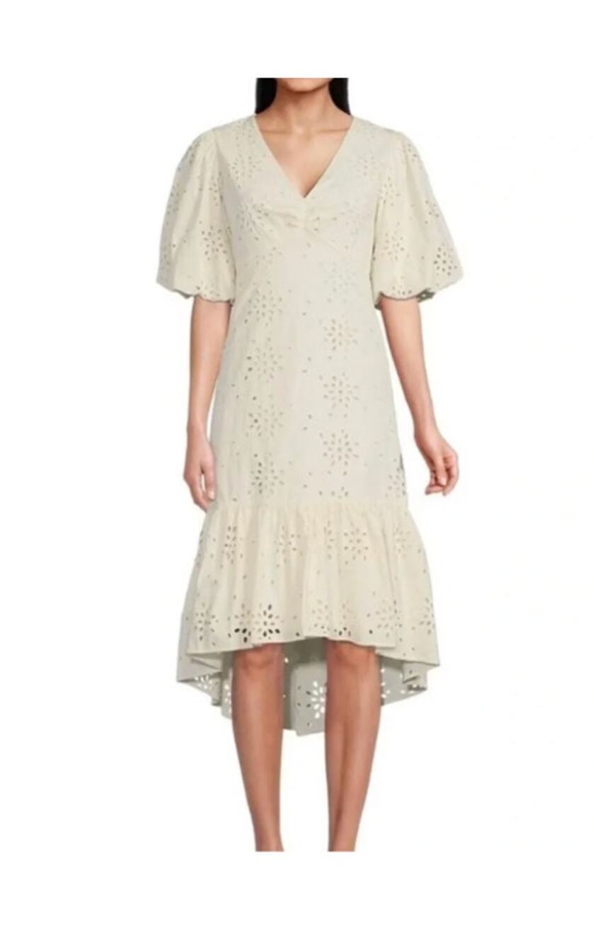 GIBSON LATIMER White Eyelet Midi Dress